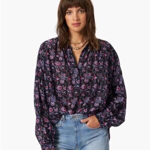 Xirena Romi Top in Black Beauty Size Small Cotton Silk Dark Florals Paisley
